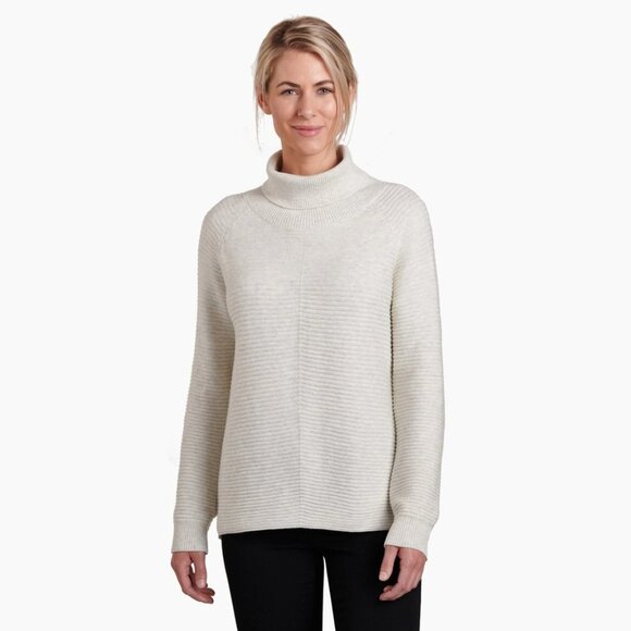 Kuhl Women's Solace Sweater Large Light Heather Gray Ribbed Turtleneck Tunic - Picture 1 of 10